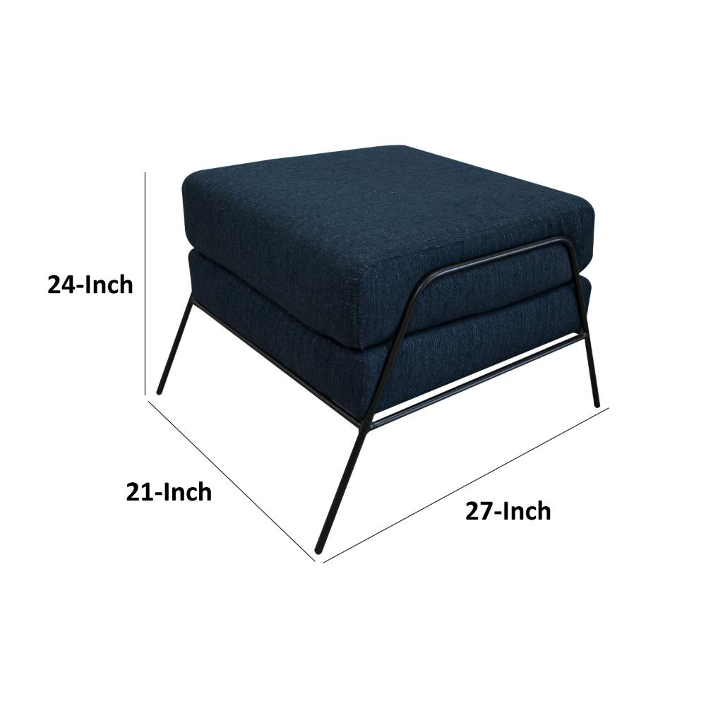 Tyna Ottoman, 27 Inch, Industrial Black Iron Legs, Navy Blue Polyester