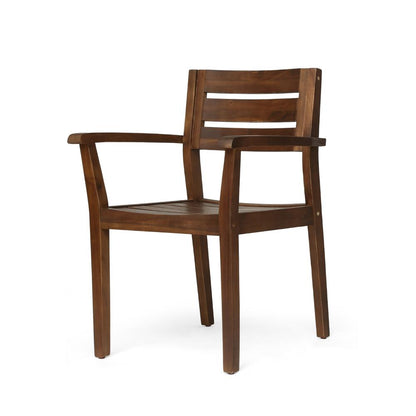 Ambre Dining Chair Set of 2, Slatted Back, Outdoor Brown Acacia Wood
