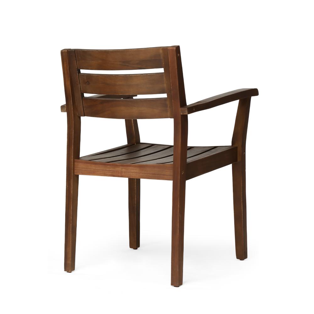 Ambre Dining Chair Set of 2, Slatted Back, Outdoor Brown Acacia Wood