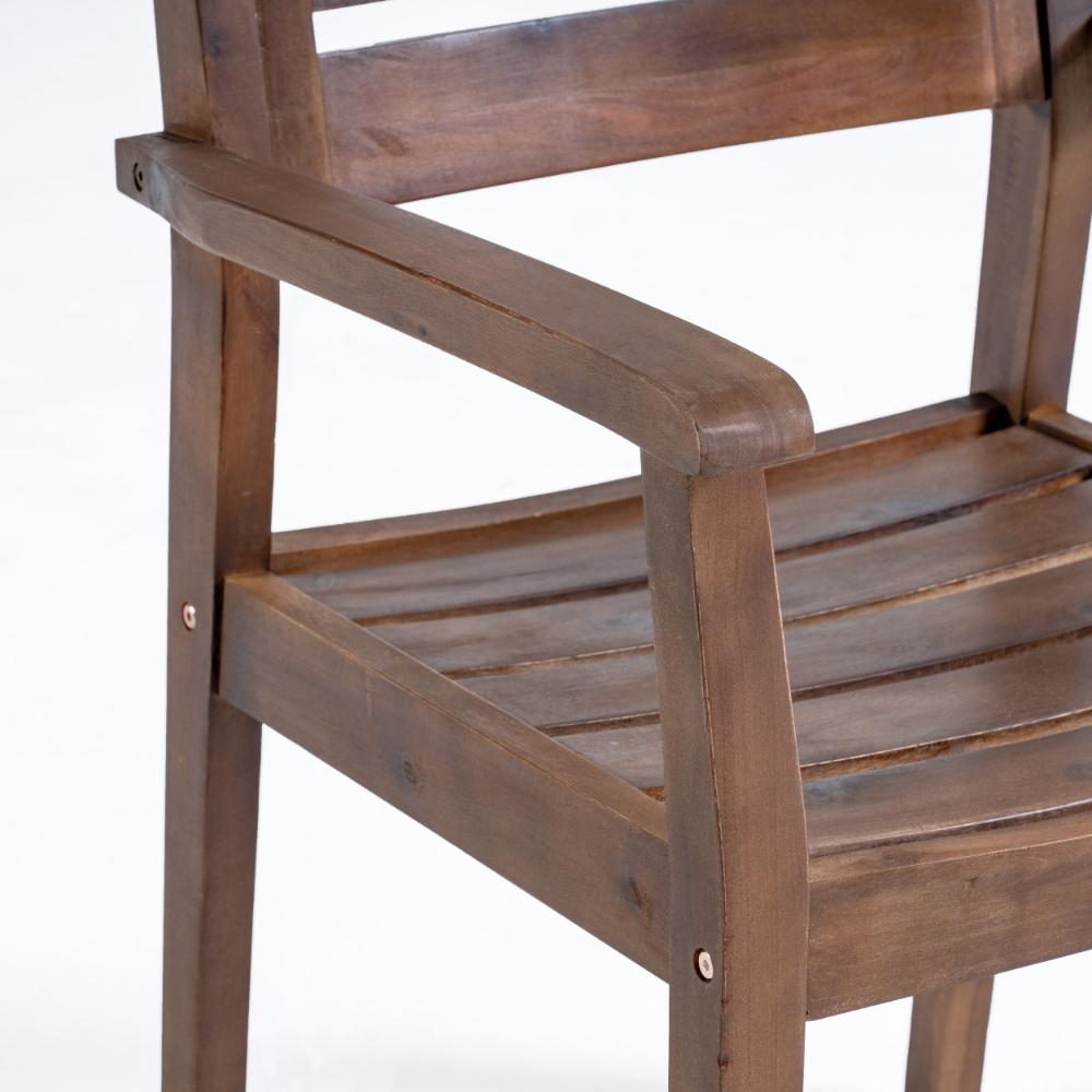 Ambre Dining Chair Set of 2, Slatted Back, Outdoor Brown Acacia Wood