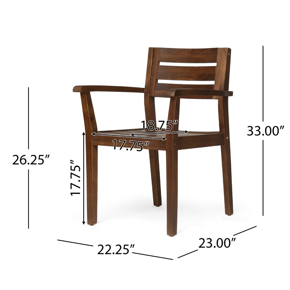 Ambre Dining Chair Set of 2, Slatted Back, Outdoor Brown Acacia Wood