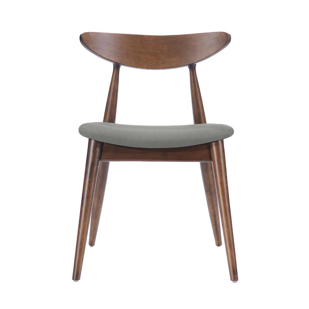 Side Dining Chair Set of 2, Round Rubberwood Splayed Legs, Gray Brown