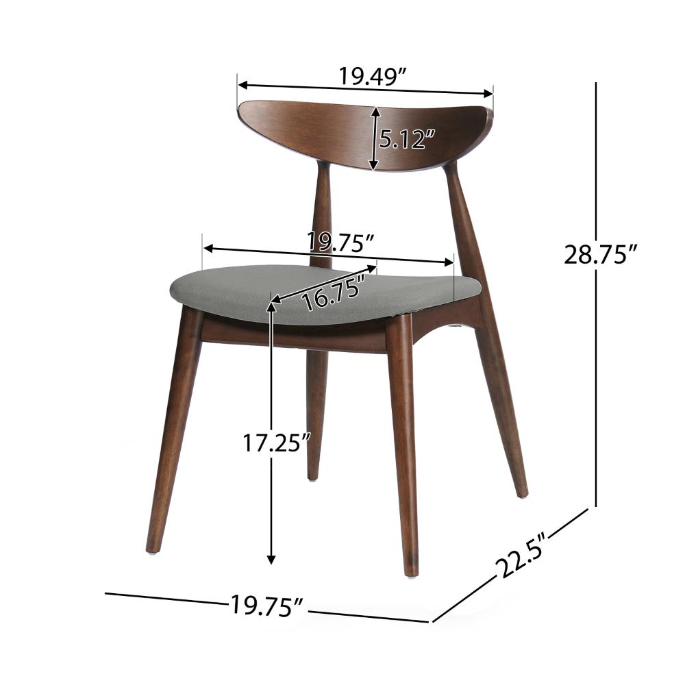 Side Dining Chair Set of 2, Round Rubberwood Splayed Legs, Gray Brown