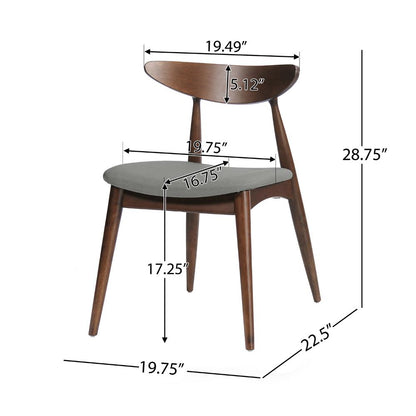 Side Dining Chair Set of 2, Round Rubberwood Splayed Legs, Gray Brown