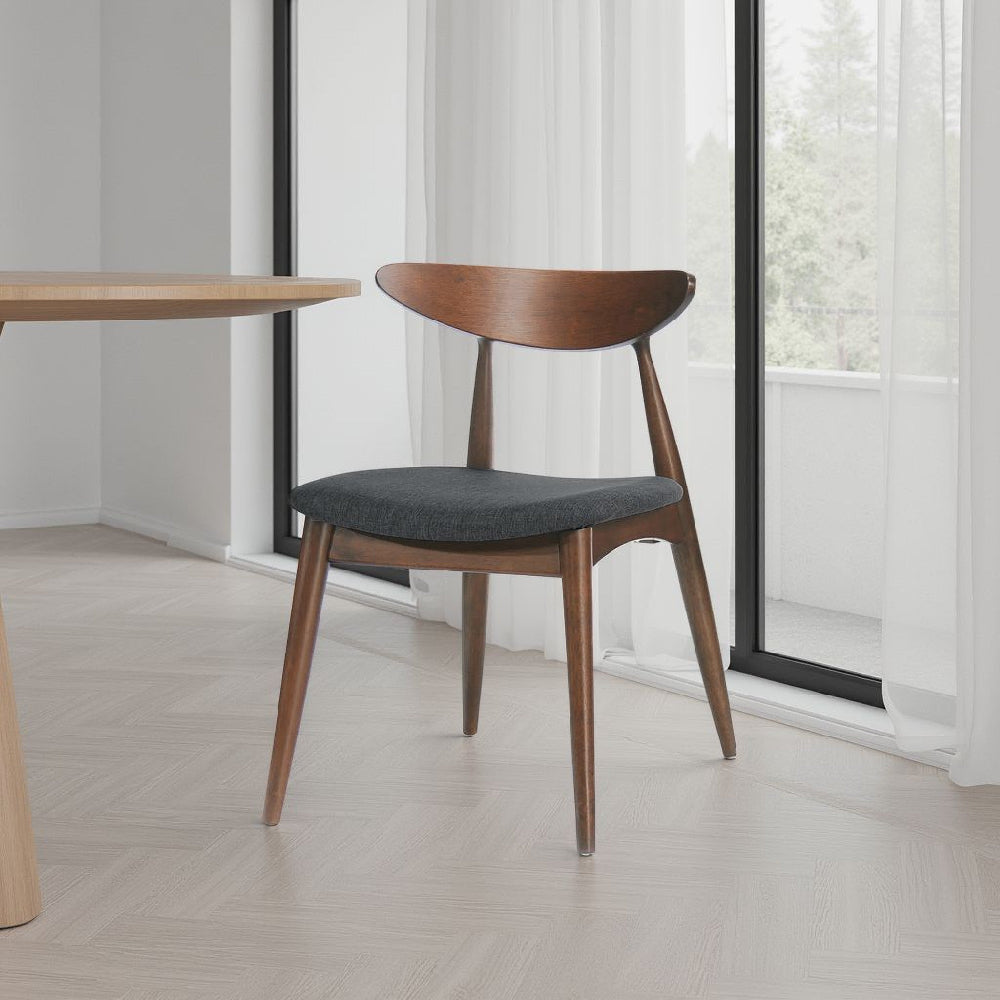 Side Dining Chair Set of 2, Round Rubberwood Splayed Legs, Gray Brown