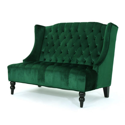 Lanny Loveseat Settee, Wingback Bench 50 Inch Wood, Tufted Black Velvet