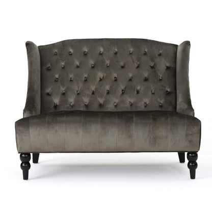 Lanny Loveseat Settee, Wingback Bench 50 Inch Wood, Tufted Gray Velvet