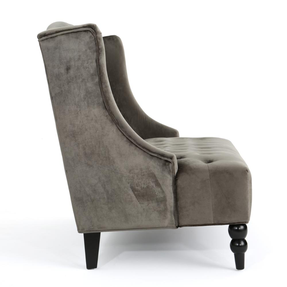 Lanny Loveseat Settee, Wingback Bench 50 Inch Wood, Tufted Gray Velvet