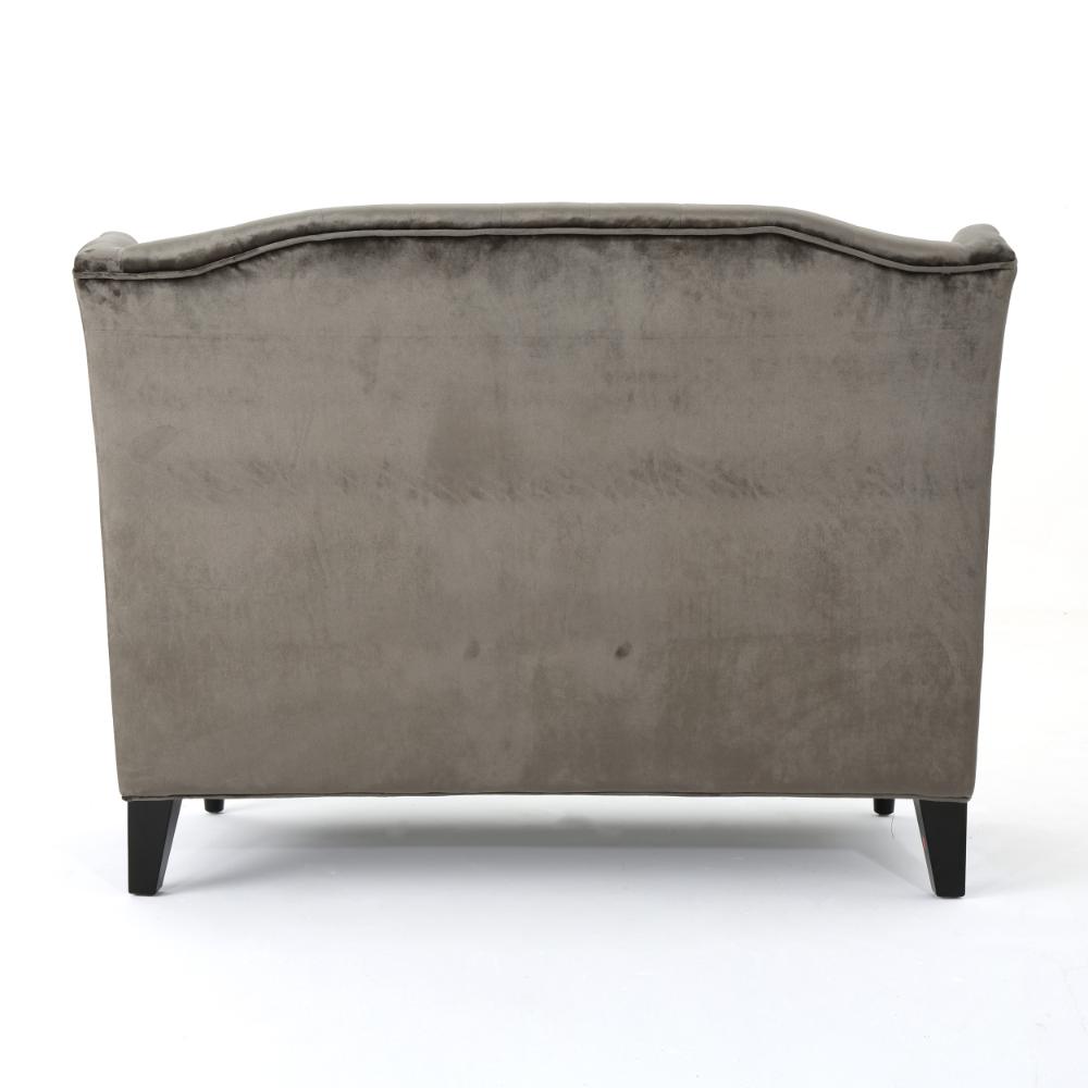 Lanny Loveseat Settee, Wingback Bench 50 Inch Wood, Tufted Gray Velvet