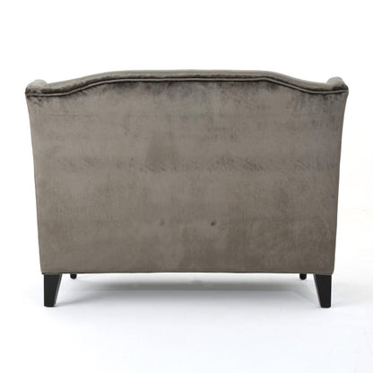 Lanny Loveseat Settee, Wingback Bench 50 Inch Wood, Tufted Gray Velvet