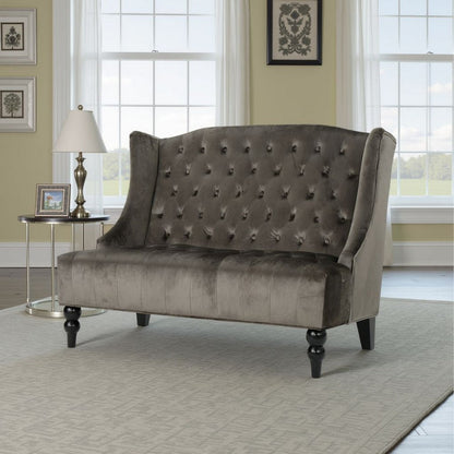 Lanny Loveseat Settee, Wingback Bench 50 Inch Wood, Tufted Gray Velvet