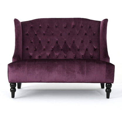Lanny Loveseat Settee, Wingback Bench 50 Inch Wood, Tufted Purple Velvet