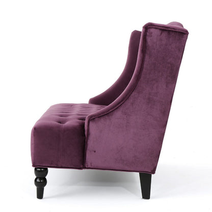 Lanny Loveseat Settee, Wingback Bench 50 Inch Wood, Tufted Purple Velvet