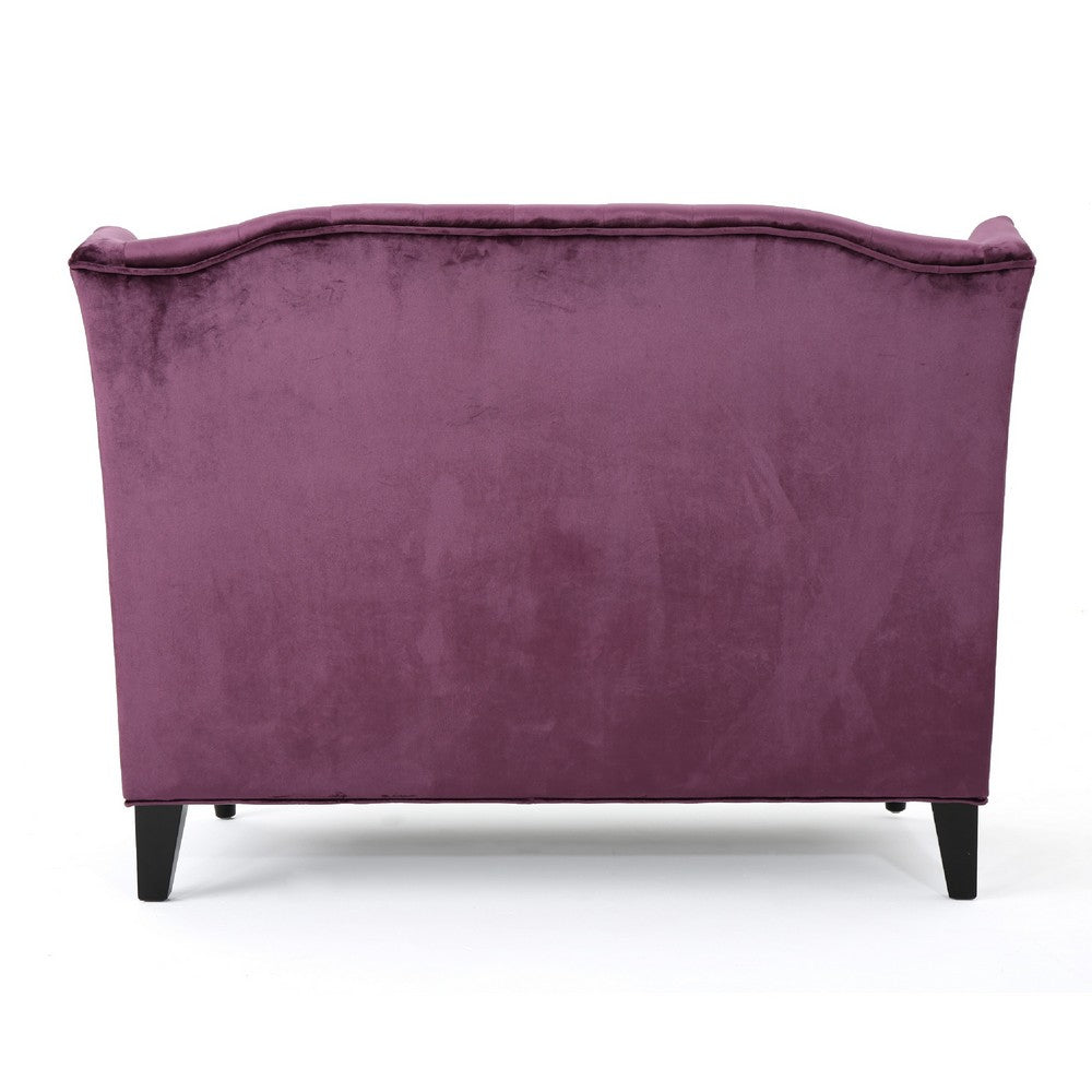Lanny Loveseat Settee, Wingback Bench 50 Inch Wood, Tufted Purple Velvet