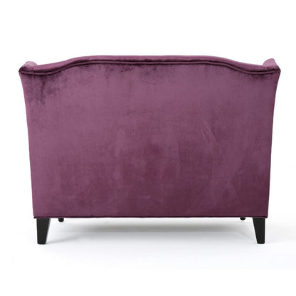 Lanny Loveseat Settee, Wingback Bench 50 Inch Wood, Tufted Purple Velvet