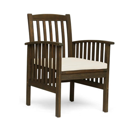 Gerry Dining Chair, Outdoor Traditional Slatted Gray Acacia Wood, Cream