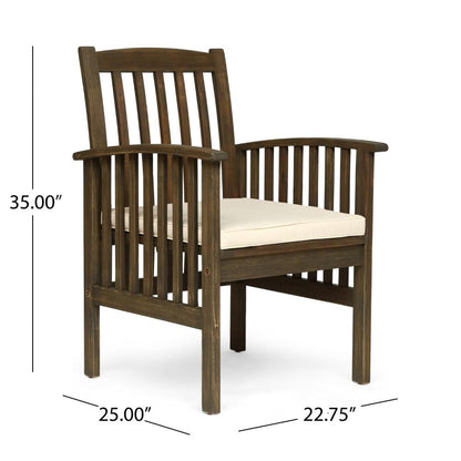 Gerry Dining Chair, Outdoor Traditional Slatted Gray Acacia Wood, Cream