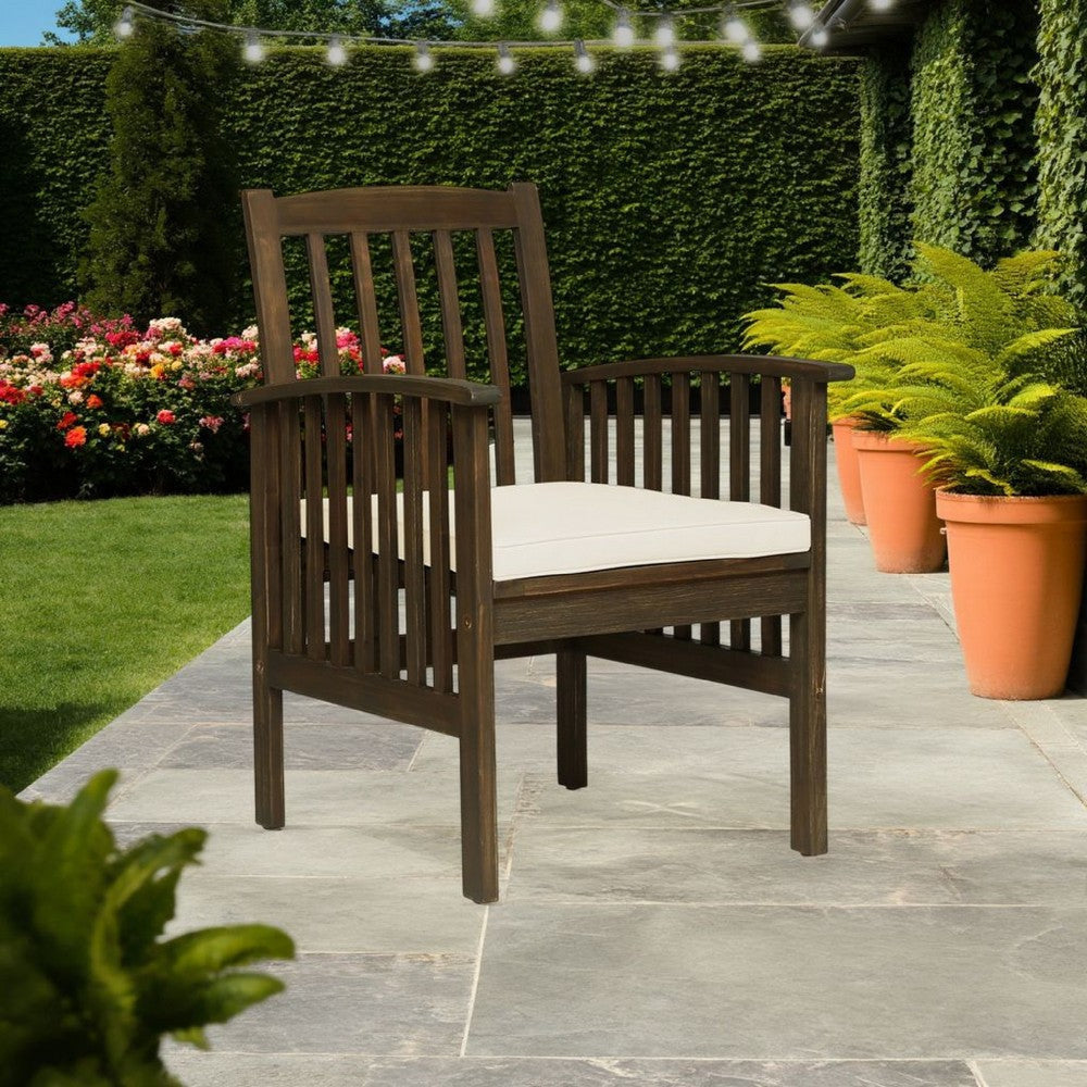 Gerry Outdoor Club Chair Set of 2, Cream Cushions, Slatted Dark Brown