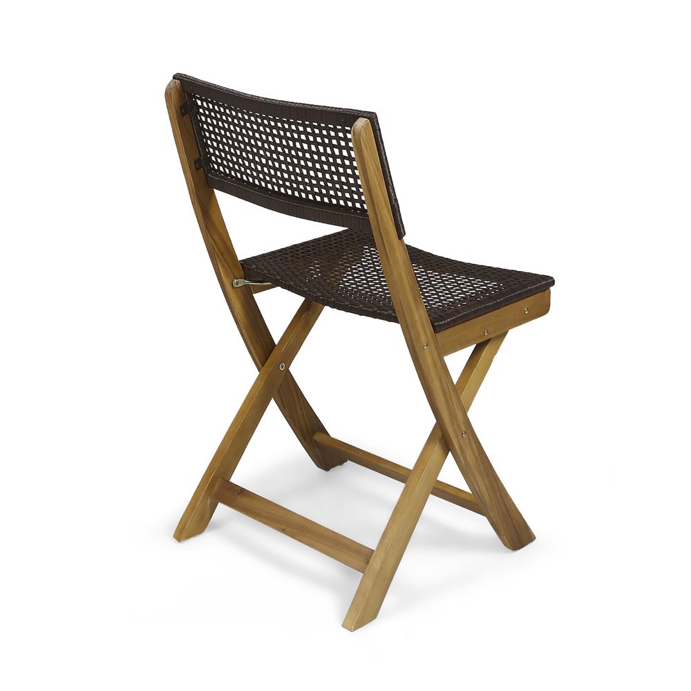 Bistro Side Chair, Foldable, Outdoor Gray Wicker Cane, Brown Acacia Wood