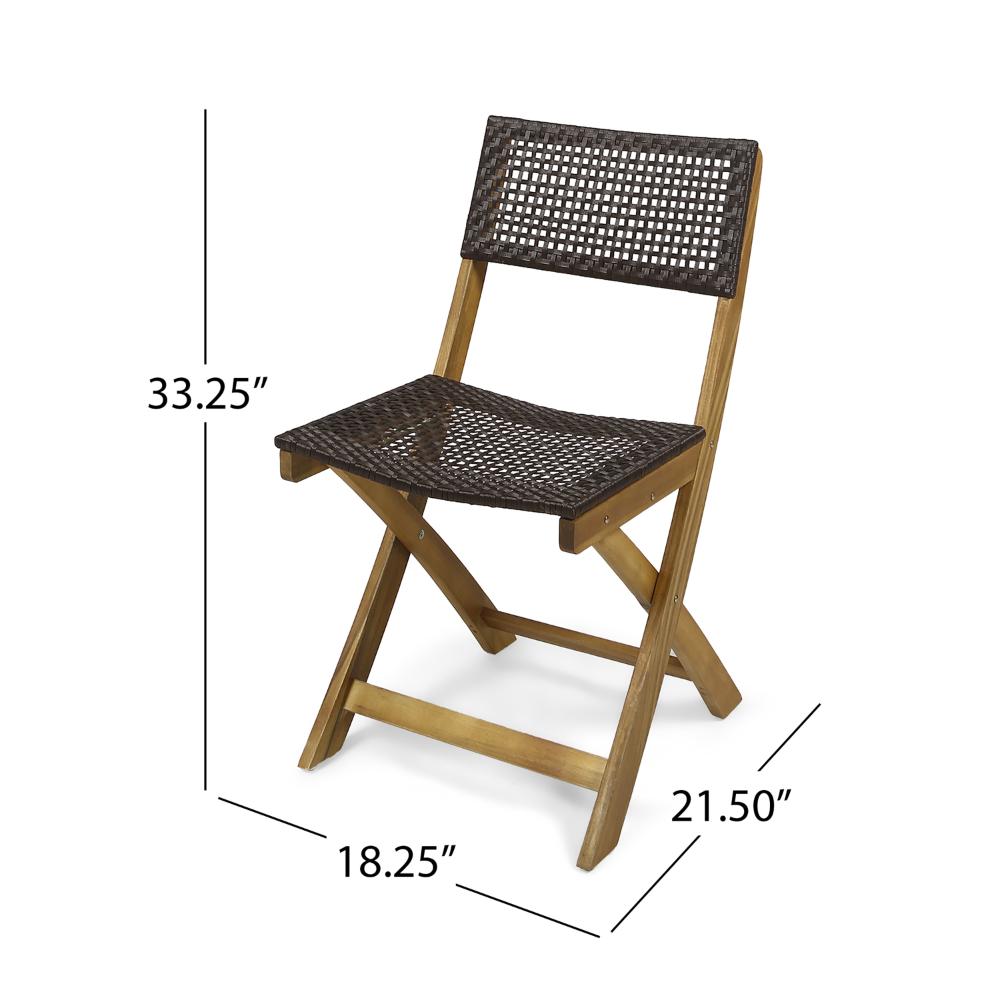 Bistro Side Chair, Foldable, Outdoor Gray Wicker Cane, Brown Acacia Wood