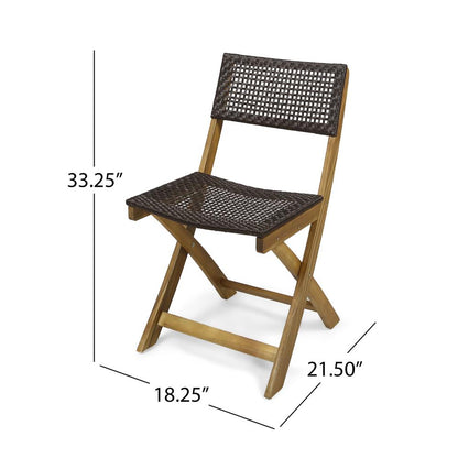 Bistro Side Chair, Foldable, Outdoor Gray Wicker Cane, Brown Acacia Wood