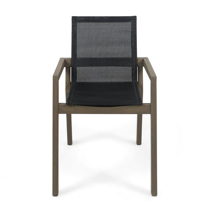 Side Dining Chair Set of 2, Angled Legs, Gray Mesh, Brown Acacia Wood