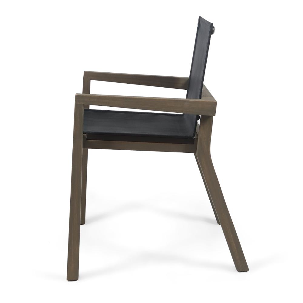 Side Dining Chair Set of 2, Angled Legs, Gray Mesh, Brown Acacia Wood