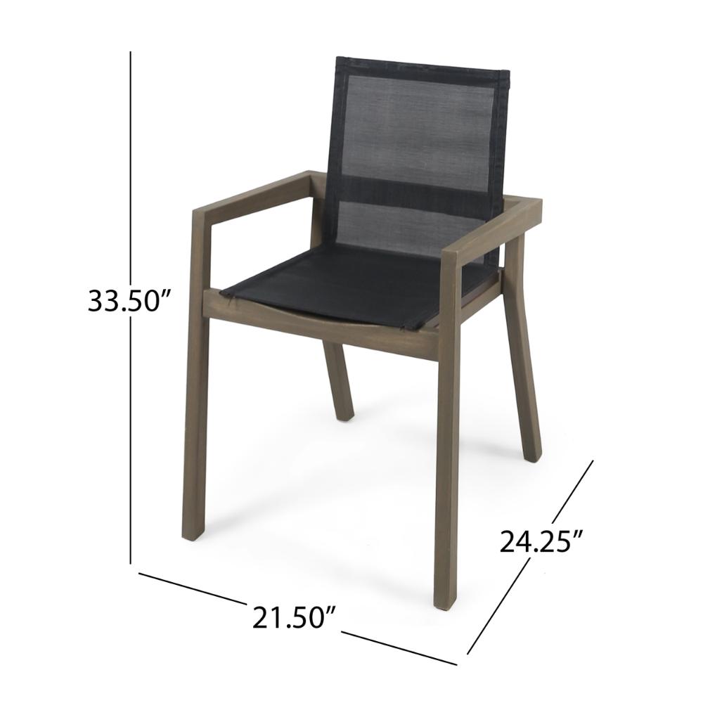 Side Dining Chair Set of 2, Angled Legs, Gray Mesh, Brown Acacia Wood