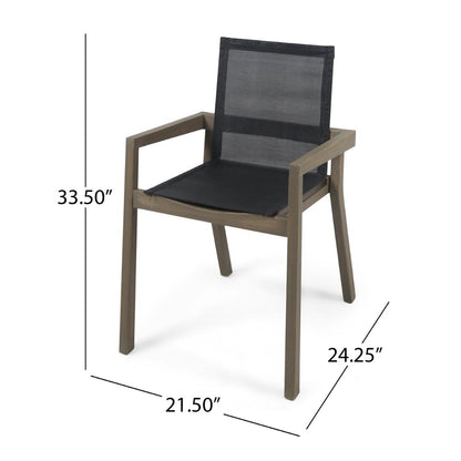 Side Dining Chair Set of 2, Angled Legs, Gray Mesh, Brown Acacia Wood