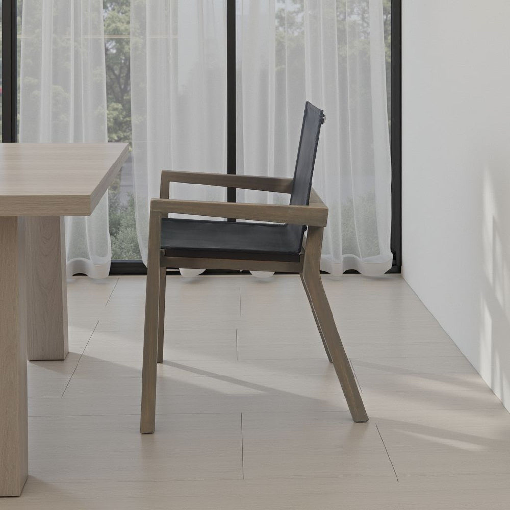 Side Dining Chair Set of 2, Angled Legs, Gray Mesh, Brown Acacia Wood