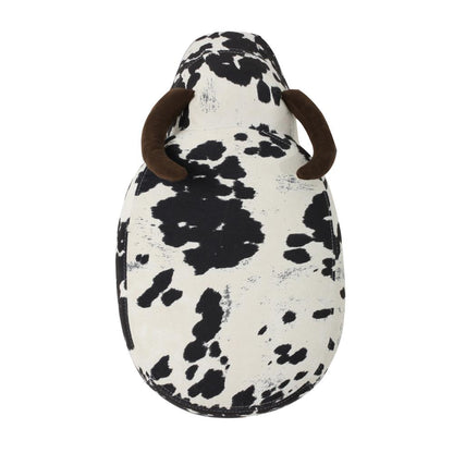Massy Cow Kids Ottoman 25 Inches, Black, White Velvet, Light Brown Horn