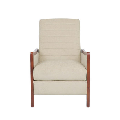 Ryka Pushback Manual Recliner Chair, Channel Stitch Beige, Birch Wood