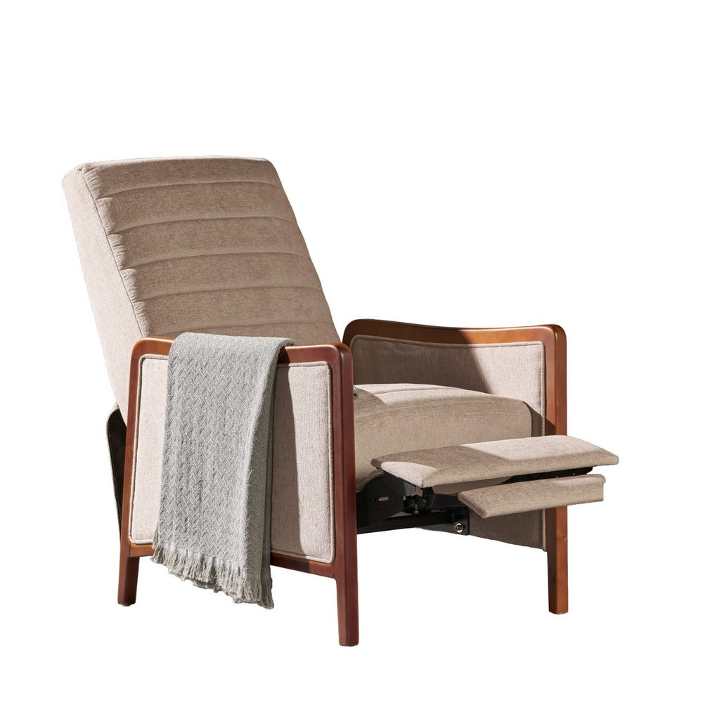 Ryka Pushback Manual Recliner Chair, Channel Stitch Beige, Birch Wood