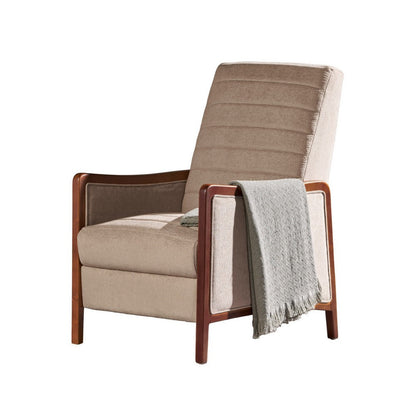 Ryka Pushback Manual Recliner Chair, Channel Stitch Beige, Birch Wood