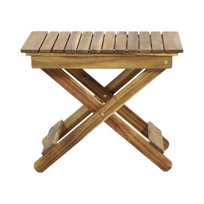 Kyre Outdoor Side Table, Foldable Slatted 23 Inch, Brown Acacia Wood