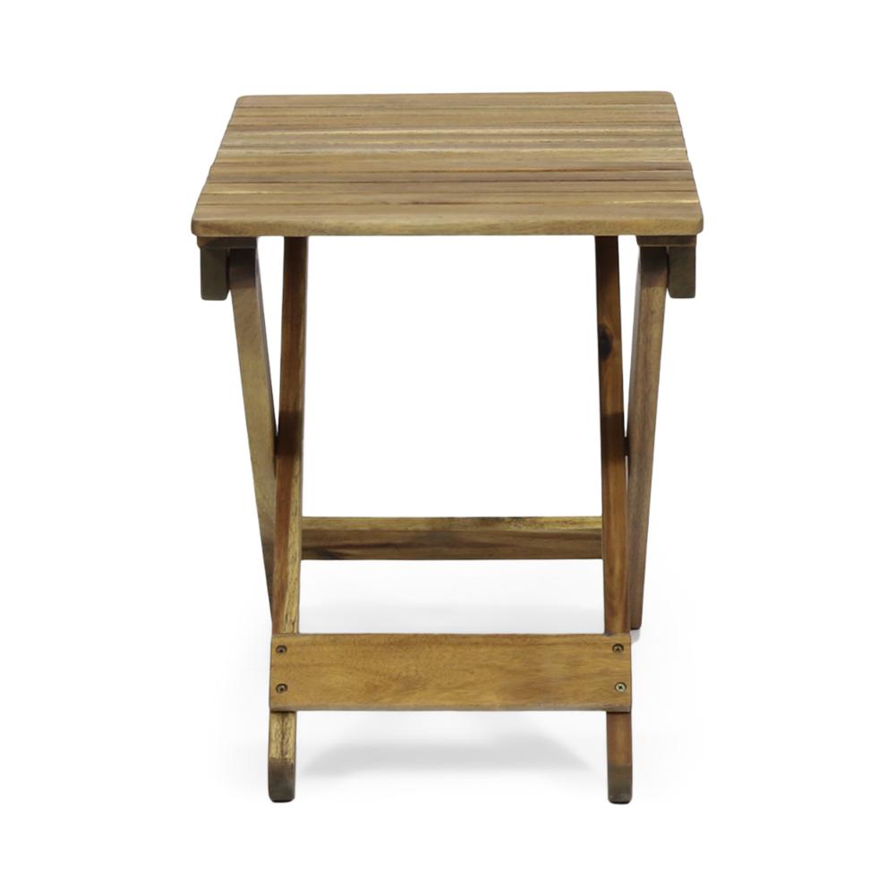 Kyre Outdoor Side Table, Foldable Slatted 23 Inch, Brown Acacia Wood