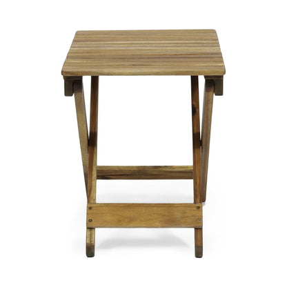 Kyre Outdoor Side Table, Foldable Slatted 23 Inch, Brown Acacia Wood