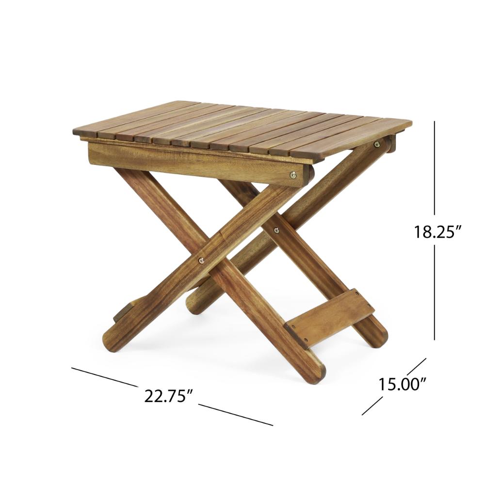 Kyre Outdoor Side Table, Foldable Slatted 23 Inch, Brown Acacia Wood