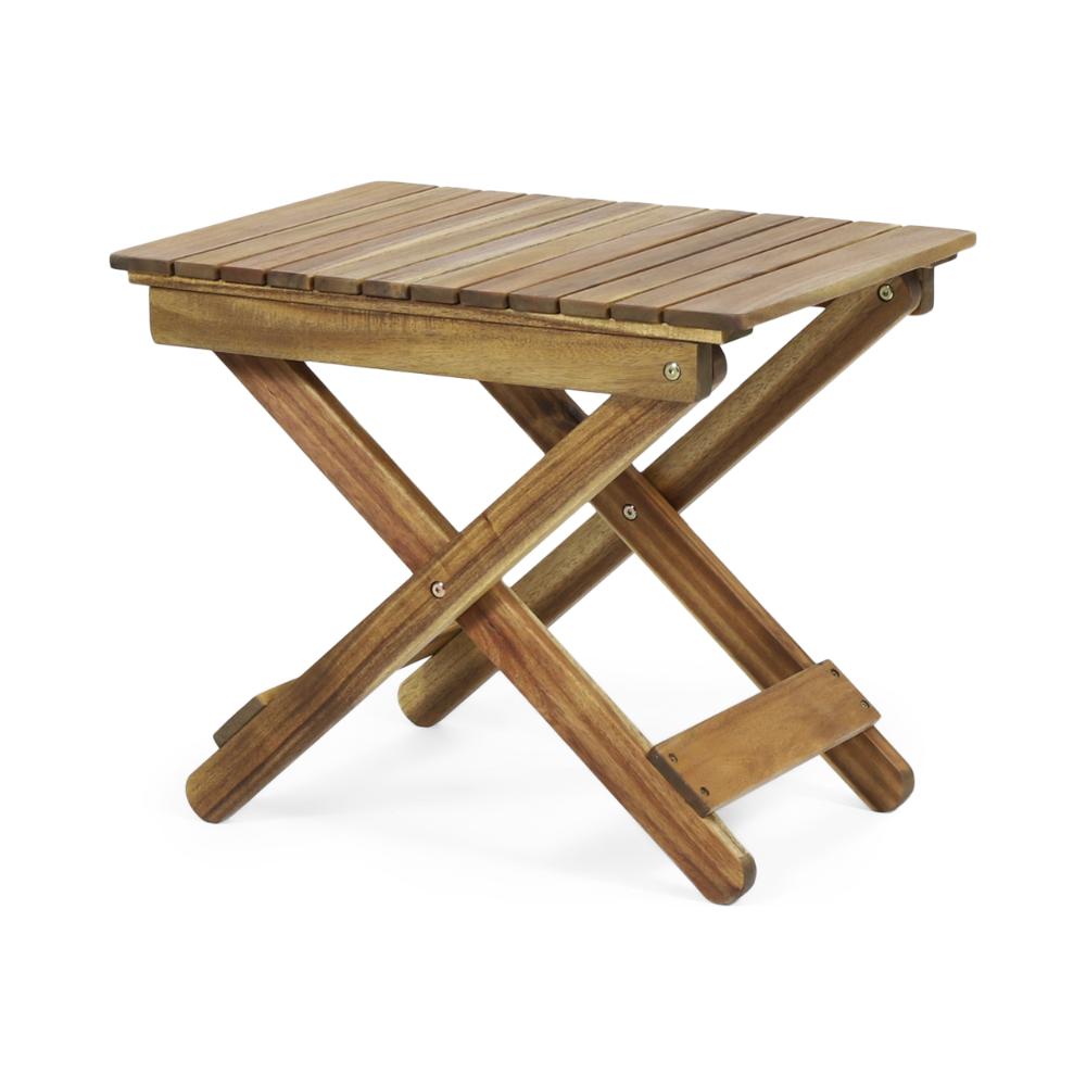 Kyre Outdoor Side Table, Foldable Slatted 23 Inch, Brown Acacia Wood
