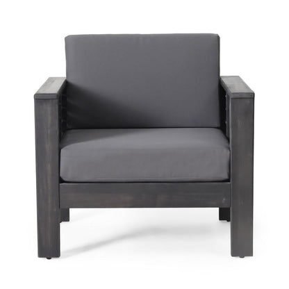 Quim Outdoor Club Chair, Shutter Slat Panel, Gray Acacia Wood, Gray Fabric
