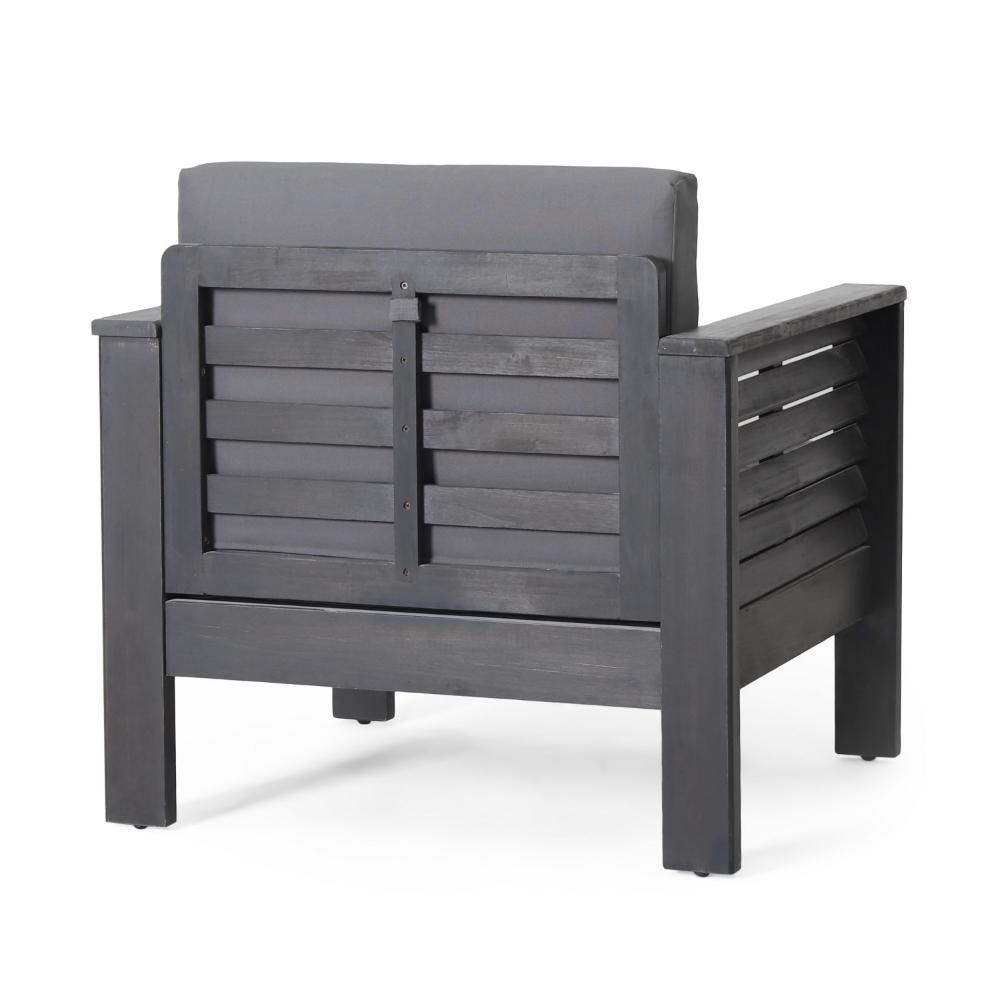 Quim Outdoor Club Chair, Shutter Slat Panel, Gray Acacia Wood, Gray Fabric