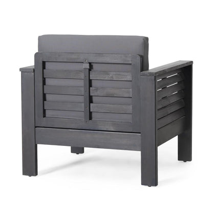 Quim Outdoor Club Chair, Shutter Slat Panel, Gray Acacia Wood, Gray Fabric
