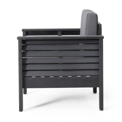 Quim Outdoor Club Chair, Shutter Slat Panel, Gray Acacia Wood, Gray Fabric