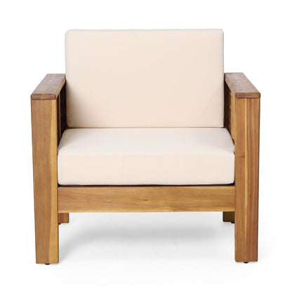 Quim Outdoor Club Chair, Shutter Slat Panel, Brown Acacia Wood, Beige