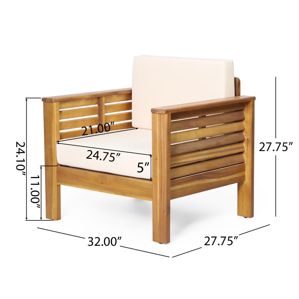 Quim Outdoor Club Chair, Shutter Slat Panel, Brown Acacia Wood, Beige