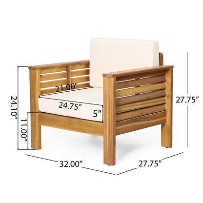 Quim Outdoor Club Chair, Shutter Slat Panel, Brown Acacia Wood, Beige
