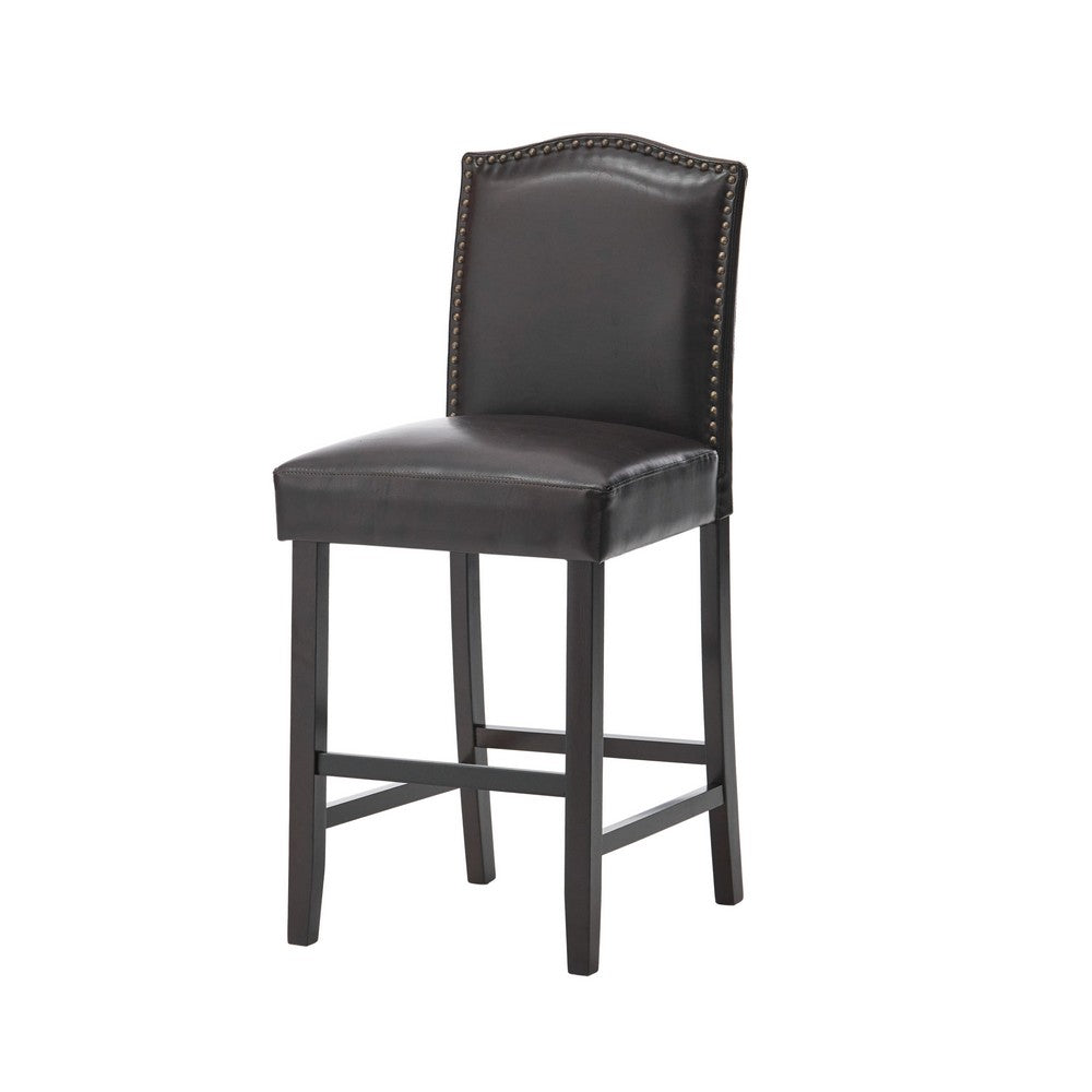 Counter Height Chair Set of 2, Nailhead Trim, Brown and Walnut Faux Leather