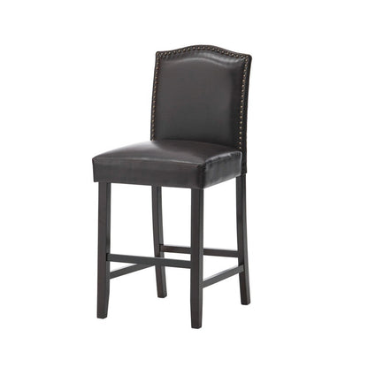 Counter Height Chair Set of 2, Nailhead Trim, Brown and Walnut Faux Leather