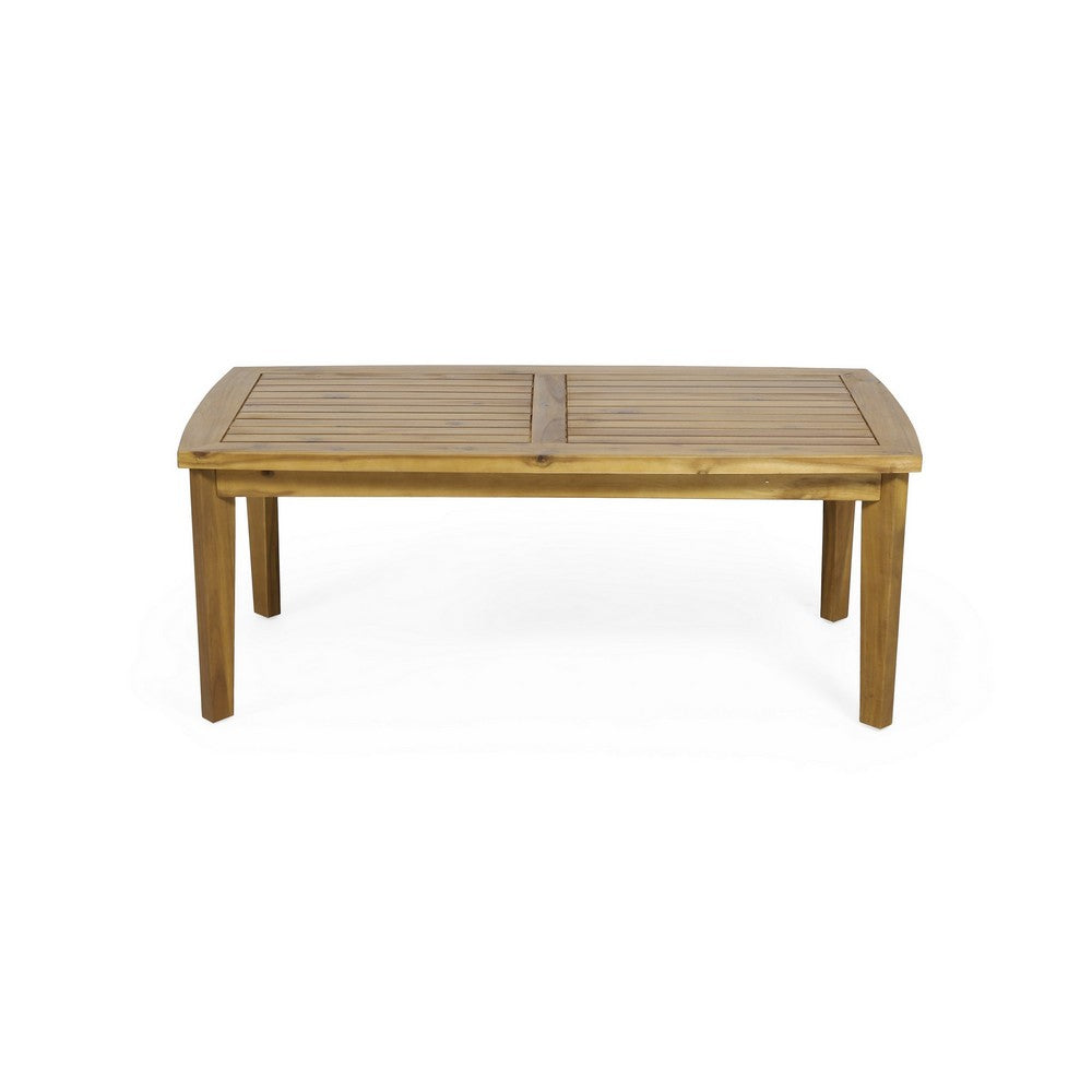 Outdoor Rectangular Coffee Table, Slatted Panels, Natural Brown Acacia Wood