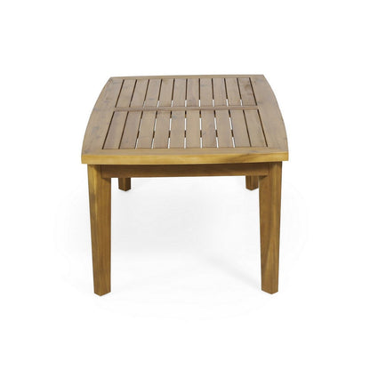 Outdoor Rectangular Coffee Table, Slatted Panels, Natural Brown Acacia Wood